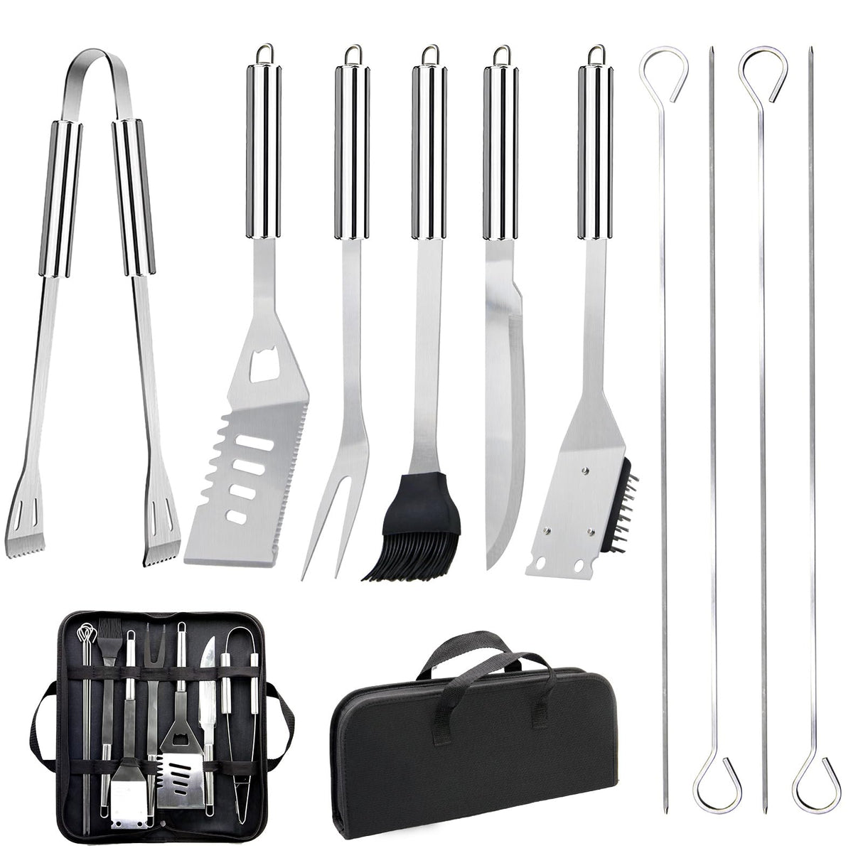 11Pcs Stainless Steel BBQ Grilling Accessories Set, Dad Gifts for Fathers Day Grilling Gifts,Portable Practical Grill Tools Utensils Kit with Storage Bag for Outdoor Grill Camping Backyard MUYFIO