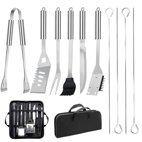 11Pcs Stainless Steel BBQ Grilling Accessories Set, Dad Gifts for Fathers Day Grilling Gifts,Portable Practical Grill Tools Utensils Kit with Storage Bag for Outdoor Grill Camping Backyard MUYFIO