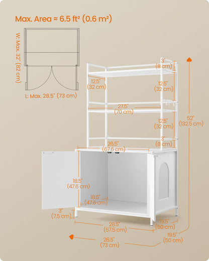 Feandrea Cat Litter Box Enclosure, Hidden Litter Box Furniture with 2 Storage Shelves, 2 Hooks, Spacious for Large Cats, Indoor Cat House, Snow White UPCL009W01