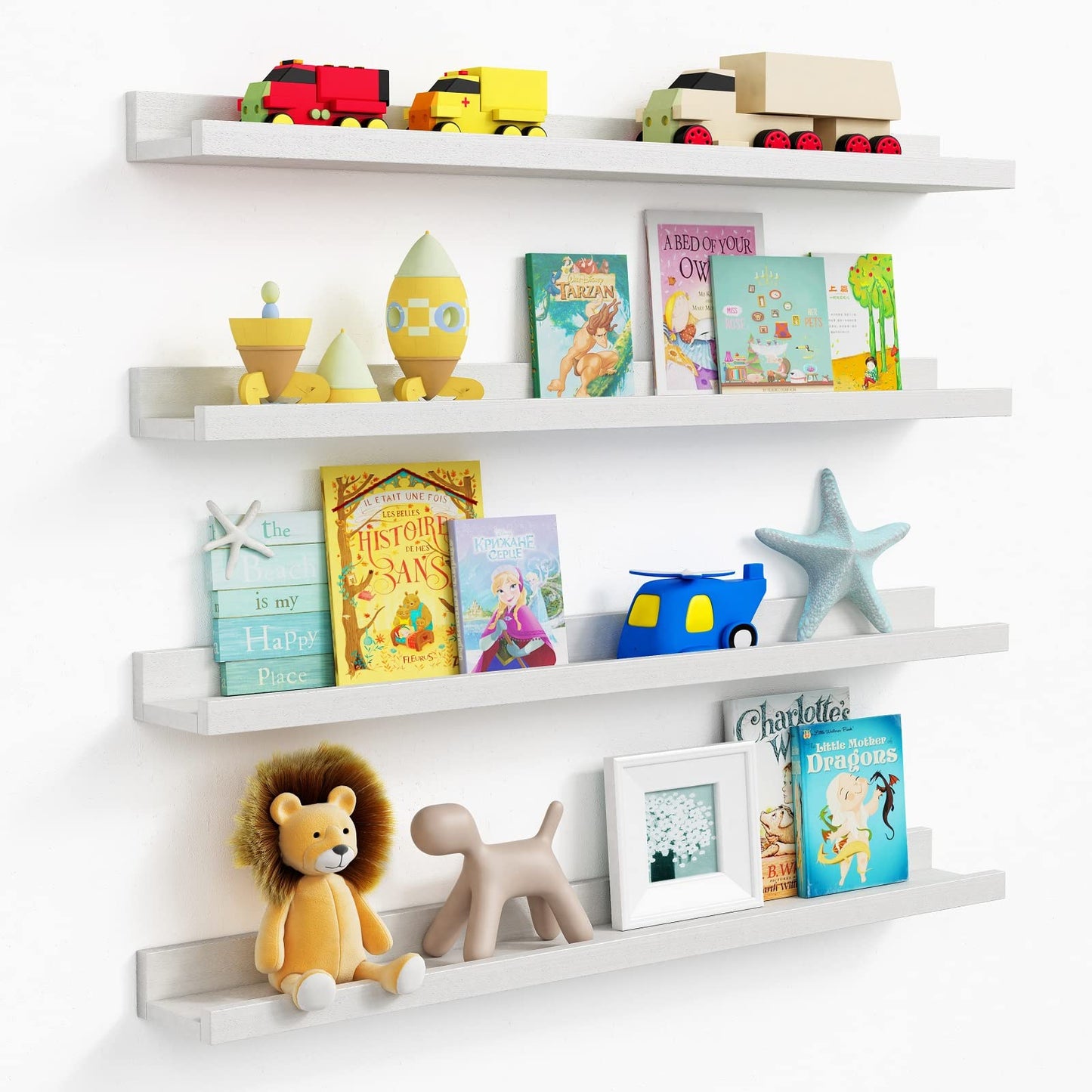 Forbena 36-Inch White Floating Shelves Set of 4 – Versatile Wall Storage for Kids' Rooms and Living Spaces - WoodArtSupply