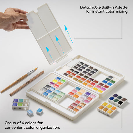 MEEDEN Watercolor Paint Set 96 Colors in Portable Box, Paint Kit with Brush, Palette, Art Supplies, Customizable Color Blocks, Bright Watercolors Travel Set for Adult Teens Beginner Amateur Artists MEEDEN