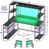 armocity 63'' L Shaped Gaming Desk with LED Lights & Power Strips, Reversible Gaming Table Desk with Hutch, L-Shaped PC Gaming Desk with Storage Shelves, L Desk for Gaming with Monitor Stand, Black armocity
