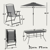 Outsunny 8 Piece Patio Dining Set with Table Umbrella, 6 Folding Chairs and Rectangle Dining Table, Outdoor Patio Furniture Set, Black Outsunny