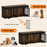 Timechee 93" Extra Large Dog Crate with Double Rooms, Heavy Duty Wooden Dog Cage Furniture Dog Crate Kennel with Drawers & Removable Divider,Indoor Luxury Dog House for Large Medium Dogs, Rustic Brown Timechee
