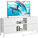 YaFiti Dresser TV Stand with Power Outlet, Entertainment Center with 4 Fabric Drawers and Open Shelves for 50" TV, Media Console Table, Dresser for Bedroom, Living Room, Entryway, White YaFiti