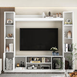 AIEGLE Minimalism Wall Unit TV Stand Set with Bridge for TVs up to 65", 81.1" TV Stand with Bookshelves, Entertainment Center Media Console Table with 4 Hidden Shelves & 8 Open Shelves, White AIEGLE