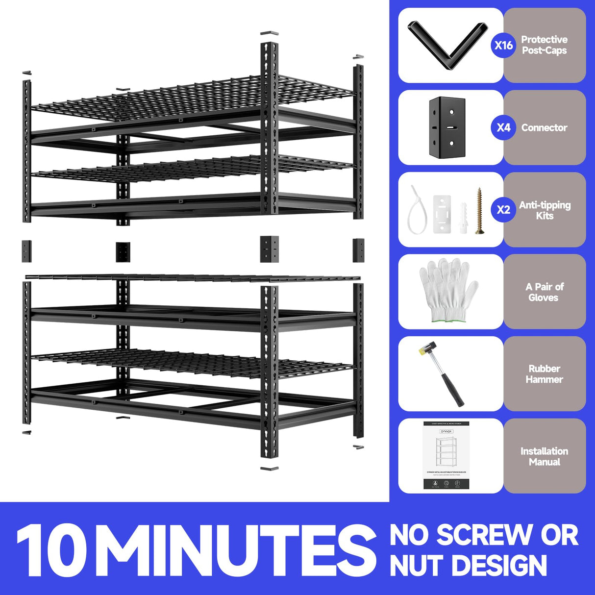 cynnda 4-Tier 60" W X 24" D X 60" H Garage Shelves 2500LBS Heavy Duty Shelving Adjustable Basement Storage Garage Shelf Metal Storage Rack Units Industrial Shelving cynnda