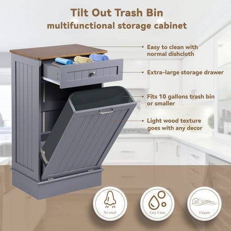 LOUVIXA Tilt Out Trash Bin Cabinet Dog Proof Trash Can Holder Kitchen Island Without Garbage Bin or Tilt Out Laundry Hamper (Gray) LOUVIXA
