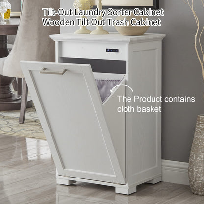 OLD CAPTAIN Tilt-Out Laundry Sorter Cabinet/Wooden Tilt Out Trash Cabinet, with Negative ion and deodorizing Function to Ensure The Cleanliness of The Kitchen Trash can(White)… - WoodArtSupply