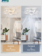 LEDIARY Flower Ceiling Fans with Lights, Small 27 Inch Modern Low Profile Ceiling Fan, Dimmable LED Ceiling Light Fixture, Flush Mount Ceiling Fans with Remote for Bedroom, Kitchen, Indoor-White LEDIARY