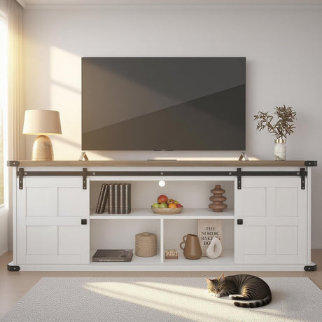 GAOMON 70" Farmhouse TV Stand for 80/75/70 Inch TVs,Entertainment Center Storage Cabinets w/Power Outlets and Sliding Barn Door,Rustic TV Stands for Living Room,Media Console Cabinet GAOMON