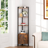 Furnulem Corner Shelf, Narrow Corner Bookshelf LED,5-Tier Corner Cabinet with Storage, 62.8” Standing Display Shelf for Bedroom, Living Room, Kitchen, Wood Display Shelf (Rustic Brown) Furnulem