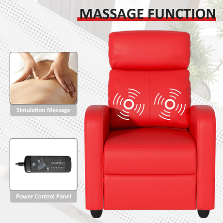 Massage Recliner Chair, Single Sofa Chair with Remote Control, Chair Recliner, Lazy Boy Recliner Chair, Living Room Recliners with Pu Leather Padded Seat Backrest, Recliner Chairs for Adults, Red MKDLUFEI