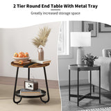 MOFAIN 2 Tier Coffee Table in Living Room, Industrial Style Round Coffee Table with Metal Tray, Wood Small Outdoor Coffee Table for Bedroom Balcony Patio, Rustic Brown MOFAIN