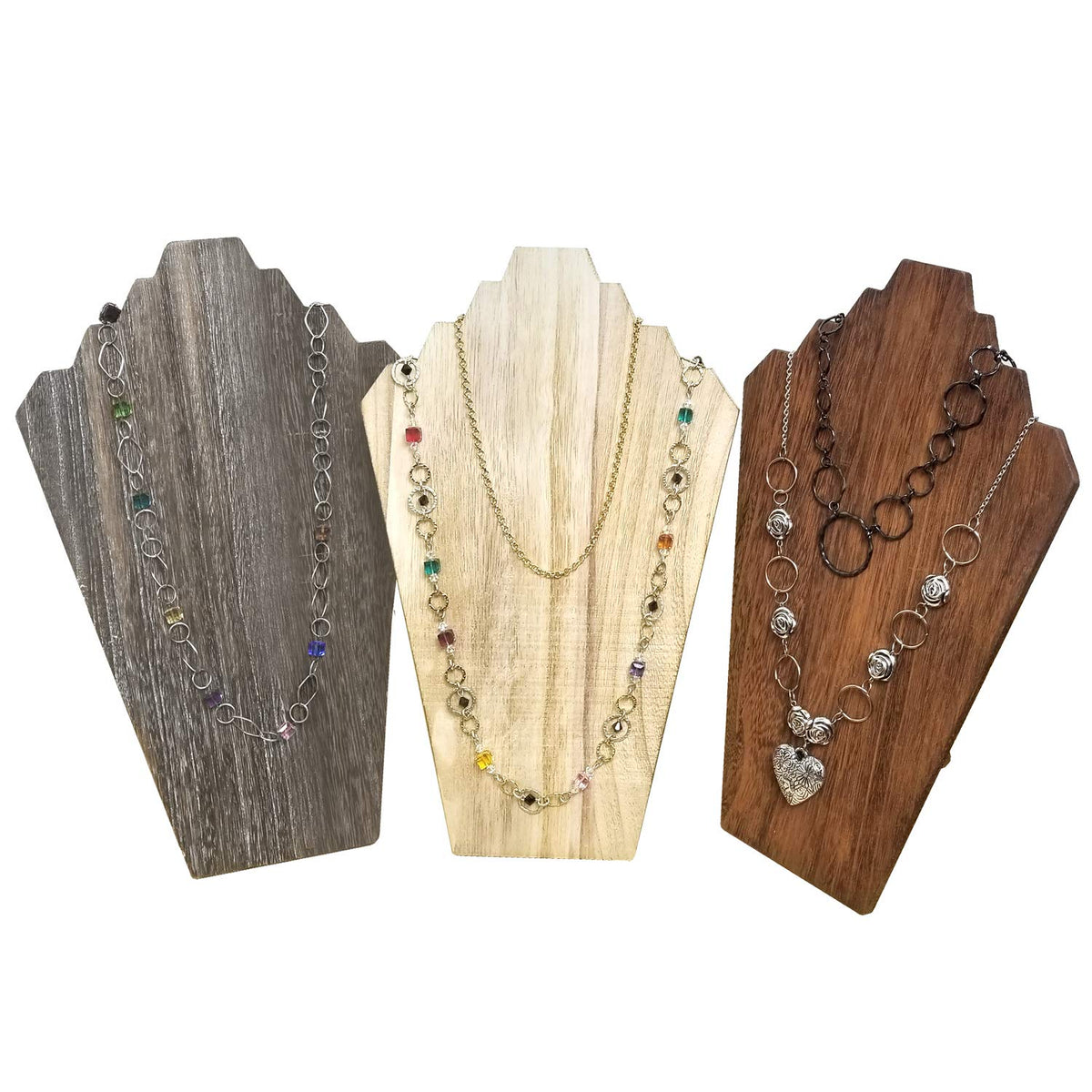 Ikee Design 2 Pcs Lightweight Wooden Necklace Display Bust Easel Jewelry Display for Shows, Necklace Stand, Brown Color, 8.3 W x 4.3 D x 13 H in Ikee Design