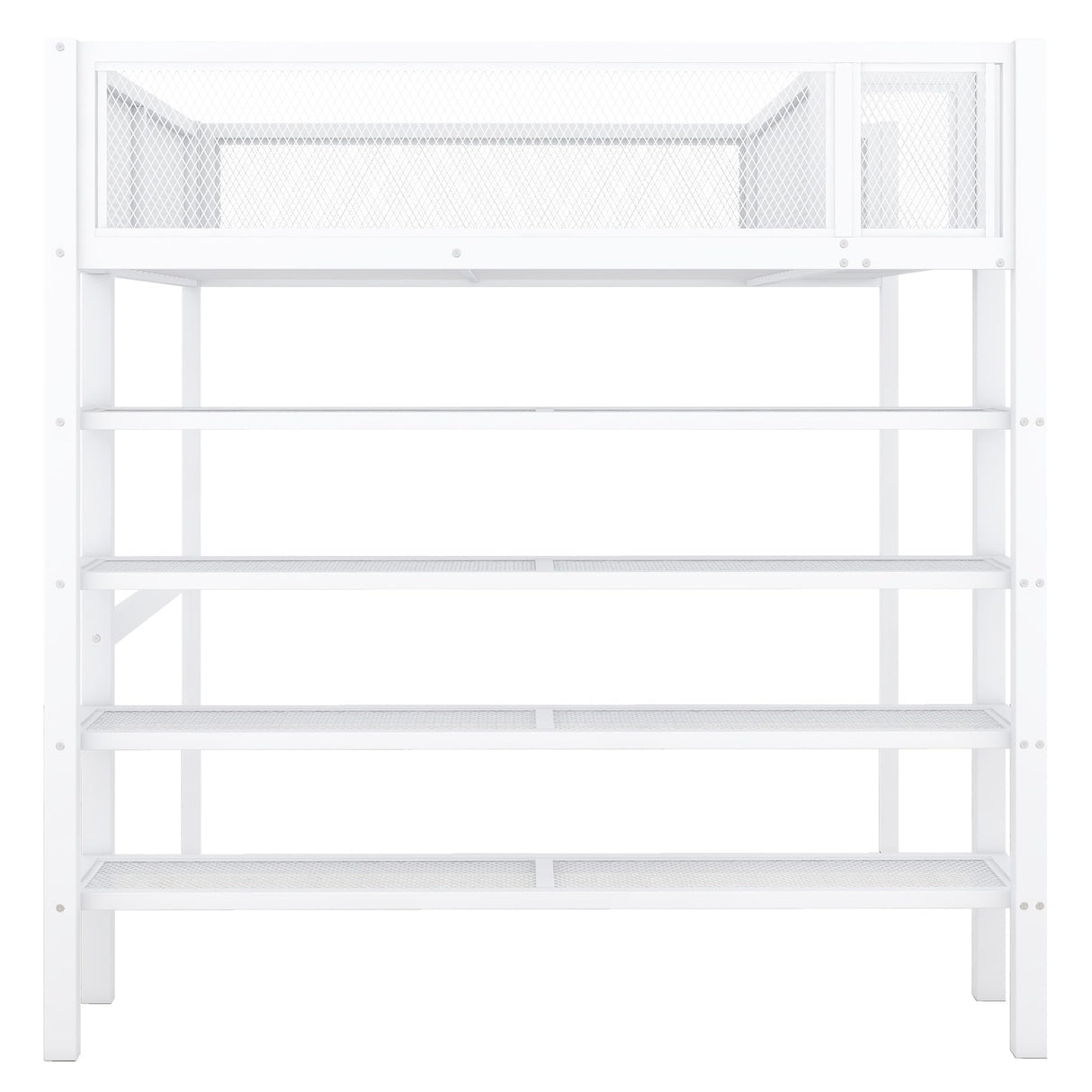Bellemave Full Size Loft Bed with 4-Tier Shelves and Storage, Metal Loft Bed with Bookshelf, Full Size Loft Bed with Storage Stairs(White) Bellemave