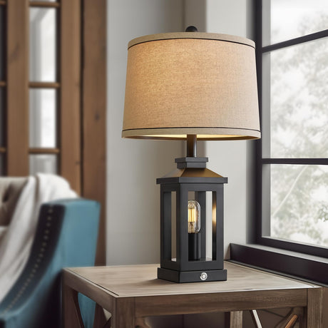 G-SAFAVA 23.75" Retro Farmhouse Black Table Lamp for Living Room Bedroom Nightstand Set of 2 Touch Control Bedside Nightlight Vintage Modern Lamp with USB C+A Ports and 2 Light Sources G-SAFAVA