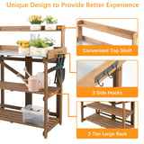 Ketive Folding Potting Bench Table,Outdoor Potting Bench Garden Wooden Potting Table,Fir Wood Workstation Planting Table with Galvanized Tabletop,2 Tier Storage Shelves,Top Shelf(Brown) ketive
