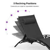 PURPLE LEAF Patio Oversized Chaise Lounge Chair Set with Side Table Pool Adjustable Recliner Chairs for Outside Outdoor Sunbathing Tanning Poolside Lounger PURPLE LEAF