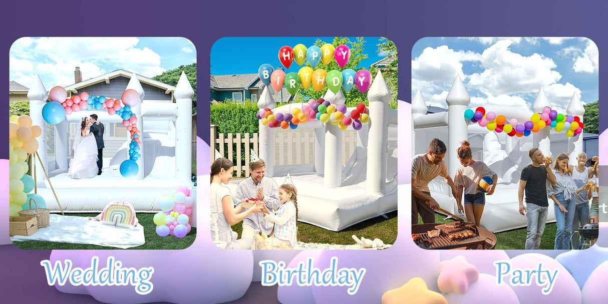 White Bounce House with Slide& Ball Pit for Kids Adults,Commercial PVC Large Inflatable Bounce House Castle Outdoor with 950W Powerul Blower,Wedding Birthday Party Decorations 13.3x13.3x10FT awesmflate