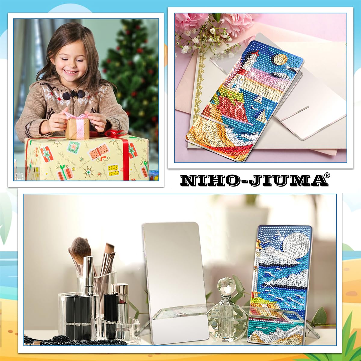 NIHO-JIUMA Diamond Art Phone Stand Kits Seascape, DIY Diamond Painting Phone Holder & Mirror, Gift for Adults/Women/Teen NIHO-JIUMA