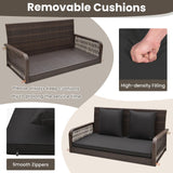 Tangkula Wicker Outdoor Porch Swing, 800 LBS Capacity Outdoor Swing Bench with Hanging Chains, Back and Seat Cushions, 2-Seater Hanging Patio Bench for Deck, Garden, Yard (Black) Tangkula