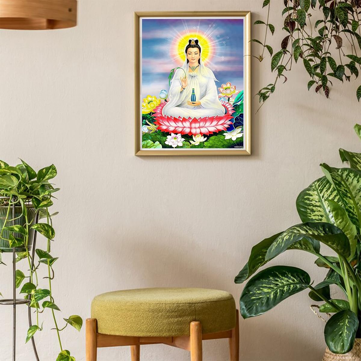 UIBDVKS Kuan Yin Buddha of Compassion Lotus Diamond Painting Kit DIY 5D Painting by Numbers Art Craft Adult Cross Stitch Kits Home Wall Decor 12x16 inch UIBDVKS