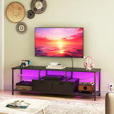 HOOBRO TV Stand with LED Light and Power Outlets for TVs up to 65 Inch, TV Media Console with Double-Door Cabinet, Gaming Entertainment Center for Living Room Bedroom, Black BB48UDDS01 HOOBRO