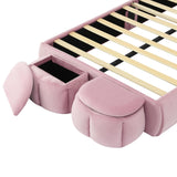 Merax Twin Size Upholstered Platform Bed with 2 Small Storage Stools Cartoon Ears Shaped Headboard and Light, Pink Merax