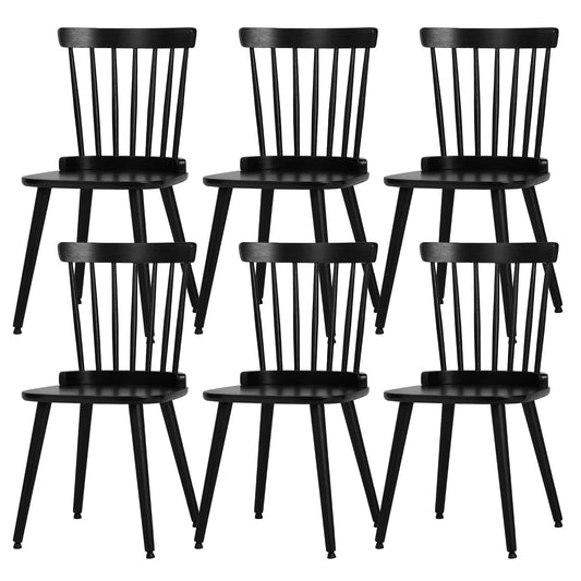 RêveLife Windsor Dining Chair Set of 6 Farmhouse Solid Wood Spindle Back Side Chair Mid-century Modern Black Armless Kitchen Chair for Dining Living Room Farmhouse Restaurant - WoodArtSupply