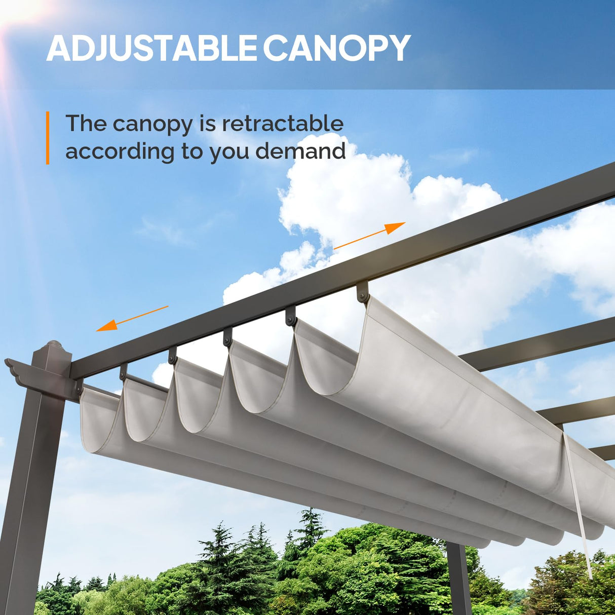 VINGLI 10’x 10' Outdoor Pergola Metal Retractable Pergola Canopy with Adjustable Roof, Garden Pergola for Deck, Porch, Garden, Yard (Gray) VINGLI