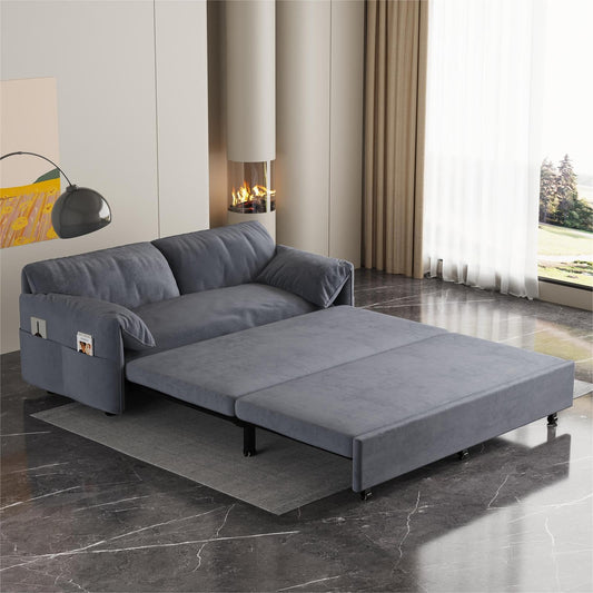 AOOSWEER Pull Out Sofa Bed Queen, 3 in 1 Convertible Sleeper Sofa Couch with Pullout Bed, Comfy Futon Sofa cama moderno Velvet Recliner Loveseat for Living Room Apartment Small Space, 63.8" Grey