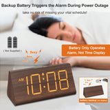 DreamSky Wooden Digital Alarm Clocks for Bedrooms - Electric Desk Clock with Large Numbers, USB Port, Loud Alarm for Heavy Sleepers, Adjustable Volume, Dimmer, Snooze, DST, 12/24H, Wood Décor (Brown) DreamSky
