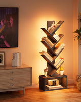 Evermagin 6 Tier Tree Bookshelf with Lights, LED Book Tree Bookcase with Storage Organizer, Small Corner Bookshelf Floor Standing Book Shelf for Living Room, Bedroom & Home Office, Black Evermagin