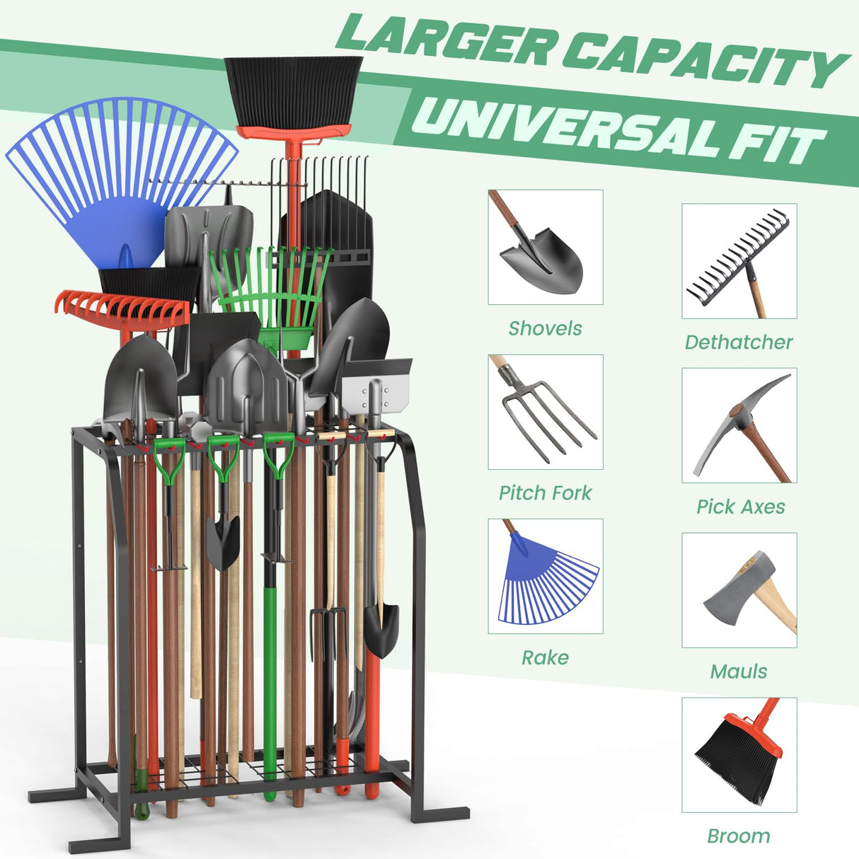 Trieez Extra Large Garden Tool Organizer for Garage, NEVER FALL OVER - Yard Tool Organizer Garage for Organization and Storage, Tool Rack for Shed, Outdoor, Tool Stand Trieez