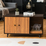 PETSITE Cat Litter Box Enclosure, Wooden Litter Box Cabinet with Divider, Scratching Pad & Metal Legs, Litterbox Enclosure Furniture with Double Doors, Hidden Litter Box, 35.5 x 20 x 20 inch PETSITE