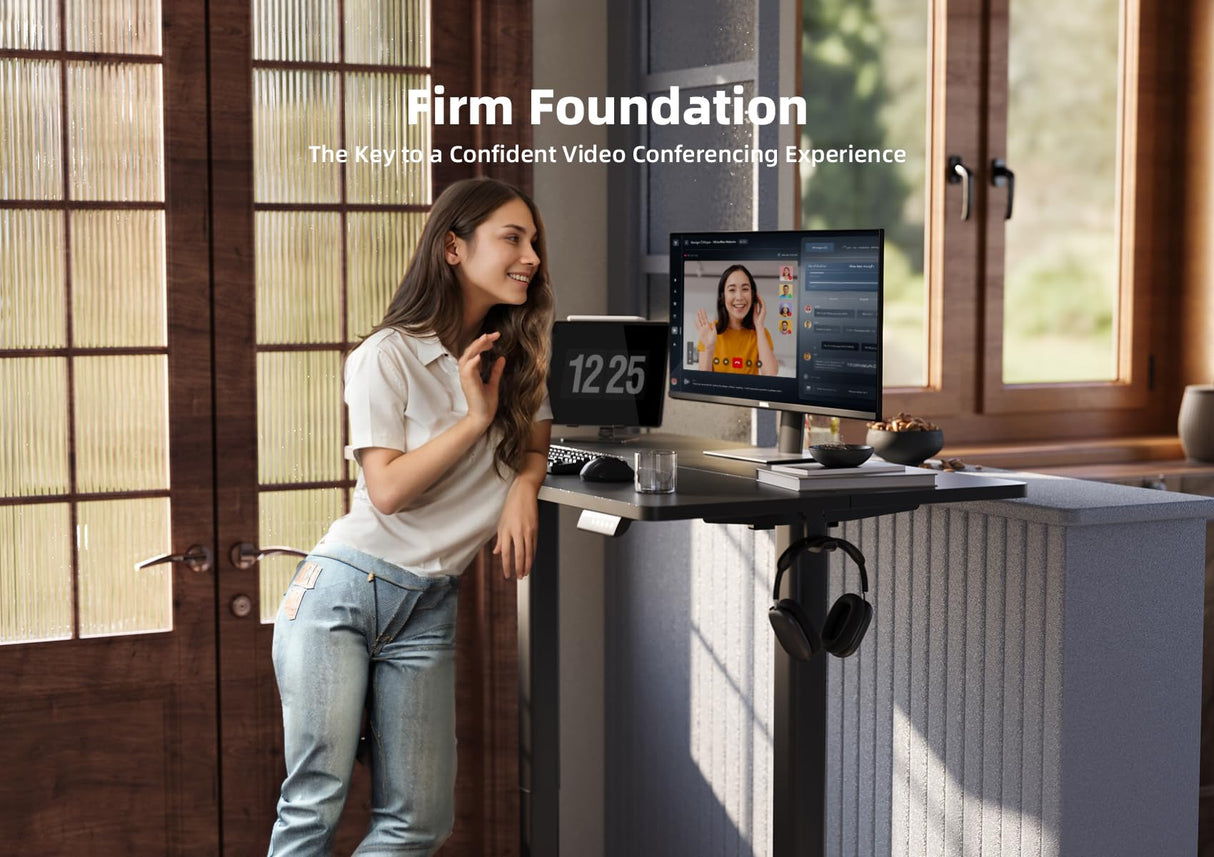 YDN Electric Standing Desk, Adjustable Height Stand up Desk, 55x24 Inches Sit Stand Home Office Desk with Splice Board, Black Top YDN