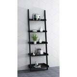 eHemco Modern 5 Tier Leaning Wall Ladder Bookshelf Organizer, Storage Rack, 70 Inches, Black eHemco