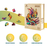 Wooden Puzzles for Adults - Unique Shaped Wooden Puzzles for Adults and Kids - Jeweled Dragon Wooden Jigsaw Puzzles - Dragon Wooden Puzzle Easter Creative Birthday Gifts - Puzzle Toys - 240pcs DOCRAGI
