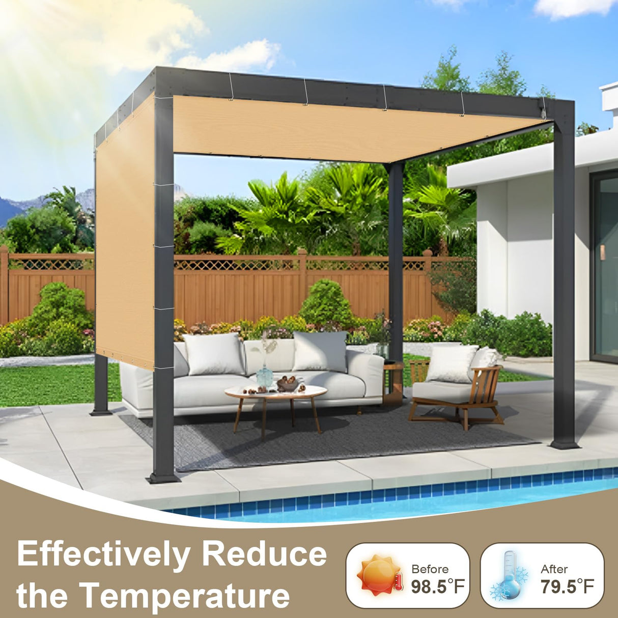 LOVE STORY Shade Cloth 3/6/8/10/12/20FT Sun Shade Cloth with Grommets Pergola Shade Cover 95% UV Protection for Patio Outdoor, 10x12 FT Sand LOVE STORY