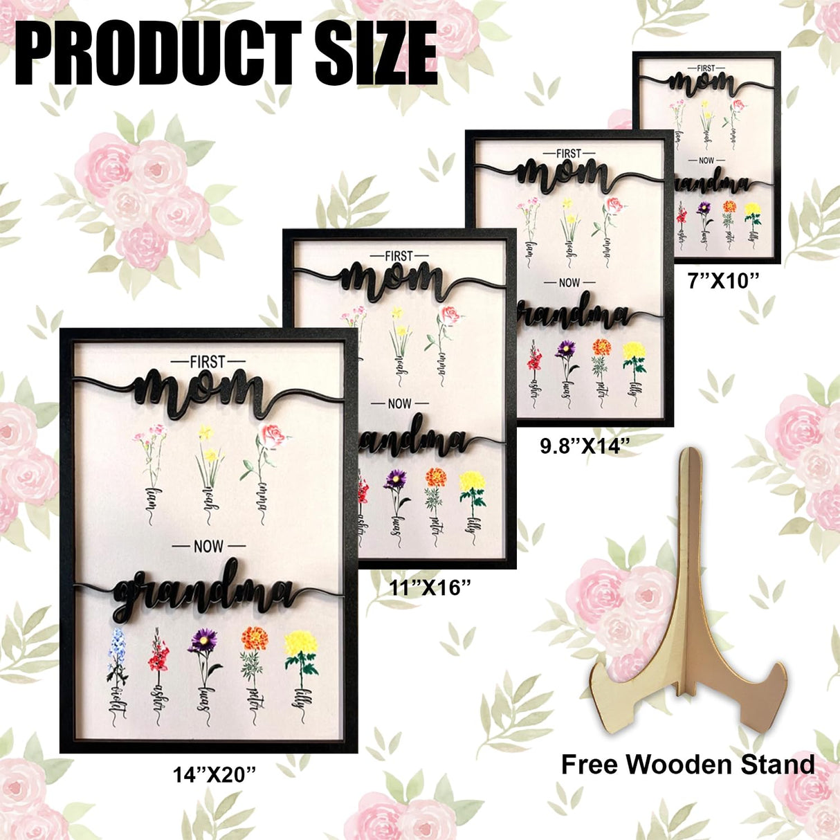 First Mom Now Grandma Customized Birth Month Flower Wooden Plaque, Personalized Mothers Day Gifts, Mother's Day Gift, Gift for Mom, Grandma's Gift, V-DECORPARKS