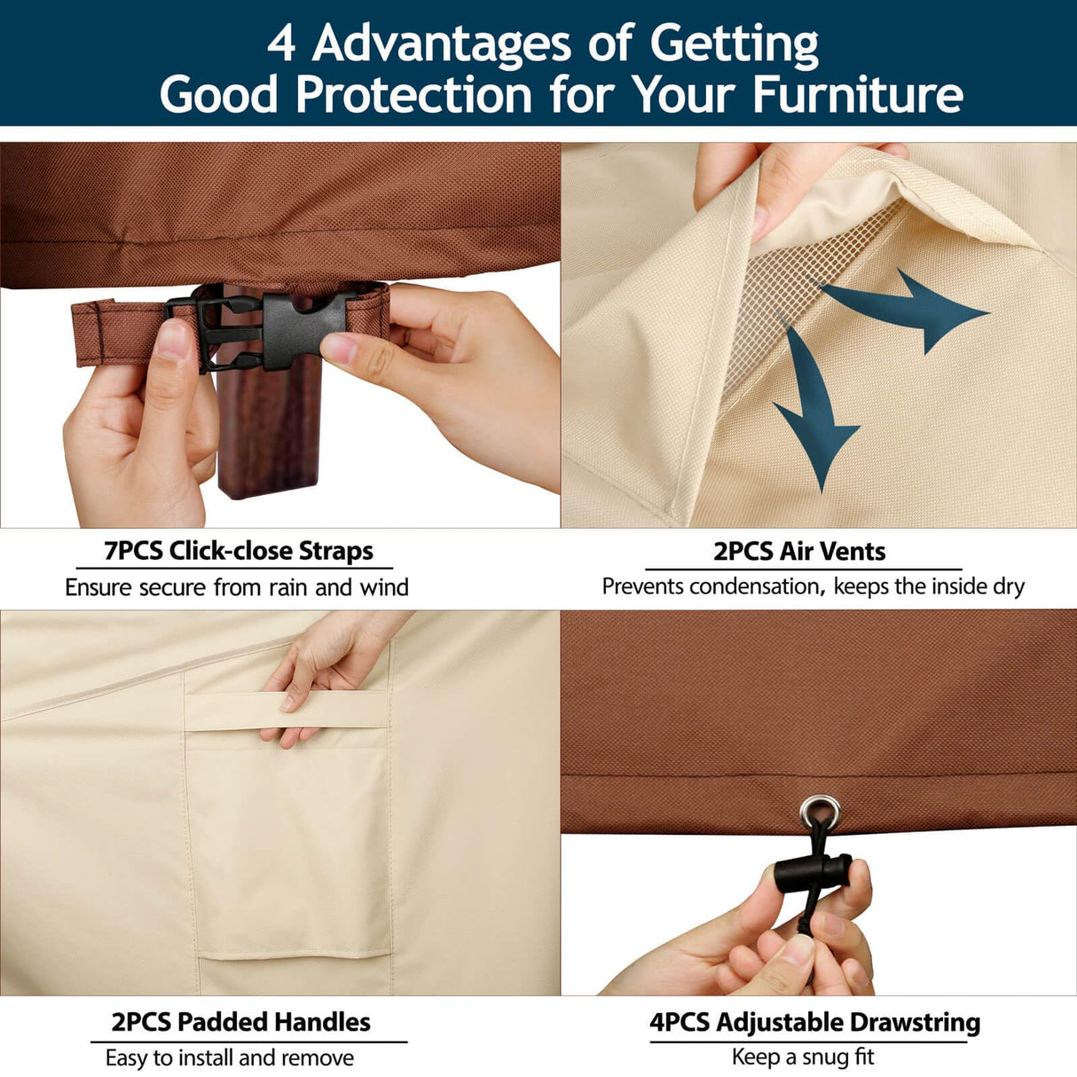 Westblue Curved Patio Furniture Covers-Outdoor Patio Furniture Sectional Covers Waterproof Reinforced Rip-Stop Anti-UV 600D Heavy Duty Outdoor Couch Cover with 3 Air Vent Sofa Cover 190"(128") Westblue