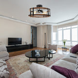 Voguad Semi Flush Mount Ceiling Light Fixture, Modern Farmhouse Wood Drum Ceiling Lamp, Rustic Close to Ceiling Lighting for Hallway Entryway Laundry Room Bedroom Voguad