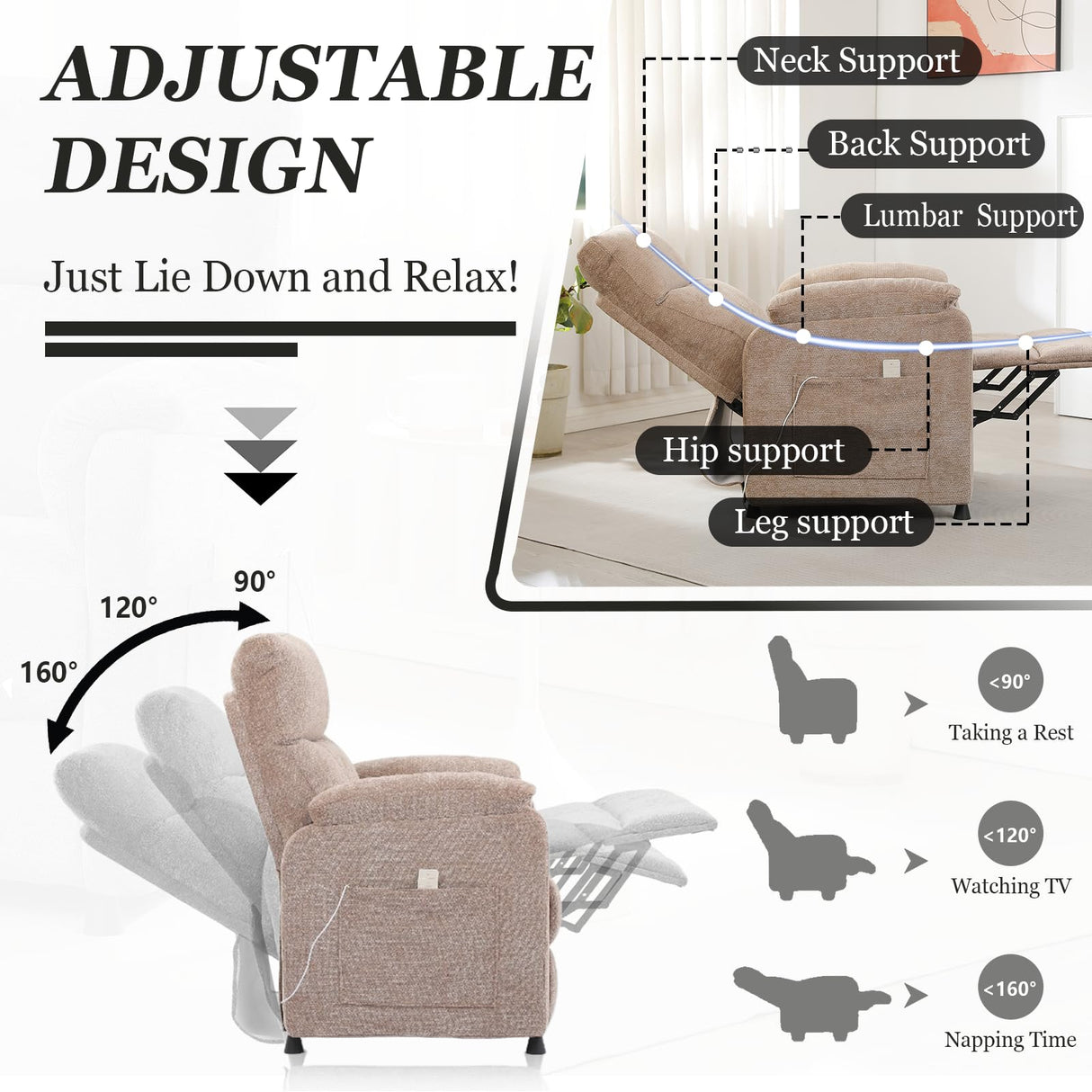 Chenille Power Recliner Chair for Living Room Bedroom|Electric|Remote Control|Side Pockets|Small|Adults (Brown) Anwick