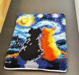 GLAECYY Latch Hook Kits Rug Crochet Yarn Kit Cushion with Starry Night Cat Colour Pre-Printed Canvas Rug Needlework DIY Hook and Latch Kit Christmas Home Decoration20.5''X15''(cat) GLAECYY