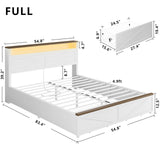 IRONCK Farmhouse Full Size Bed Frame with LED Light and Charging Station, Wood Bed Frame with Storage Headboard and 2 Drawers， Barn Door Design, Sturdy and Noiseless, White IRONCK