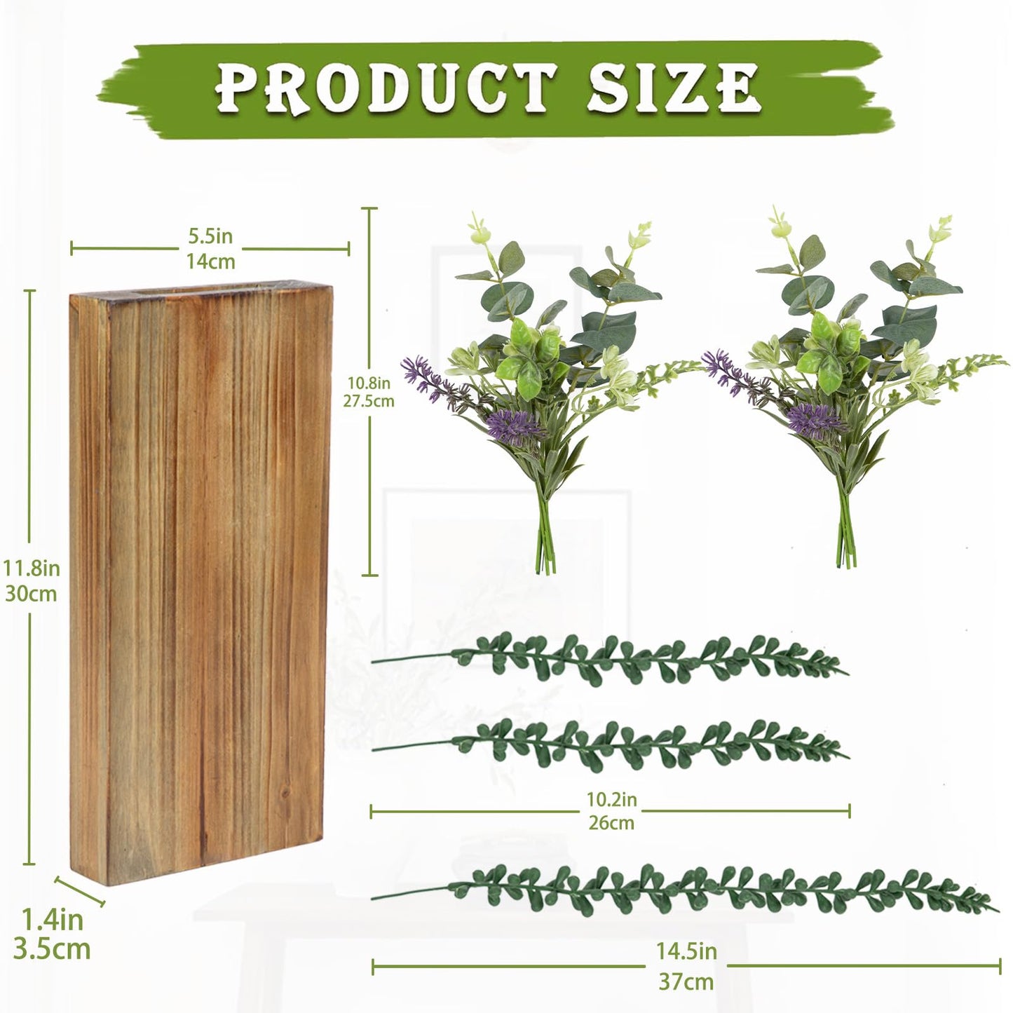 Wood Wall Planters 2 Pack with Artificial Greenery Plants - Pocket Wall Vases for Dried Flowers - Wood Wall Decor Hanging Planters for Living Room, Bedroom, Home Decor - Brown