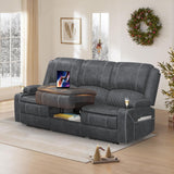 Recliner Sofa 3 Seater Sofa with Recliner, Home Theater Seating with Liftable Console & Removable Armrest, Manual Velvet Fabric Reclining Couch with Cup Holders & USB Ports for Living Room/RV (Grey) MOSGAT
