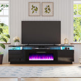 AMERLIFE Fireplace TV Stand with 40" Fireplace, 80" Modern High Gloss Fireplace Entertainment Center LED Lights, 2 Tier TV Console Cabinet for TVs Up to 90", Obsidian Black AMERLIFE