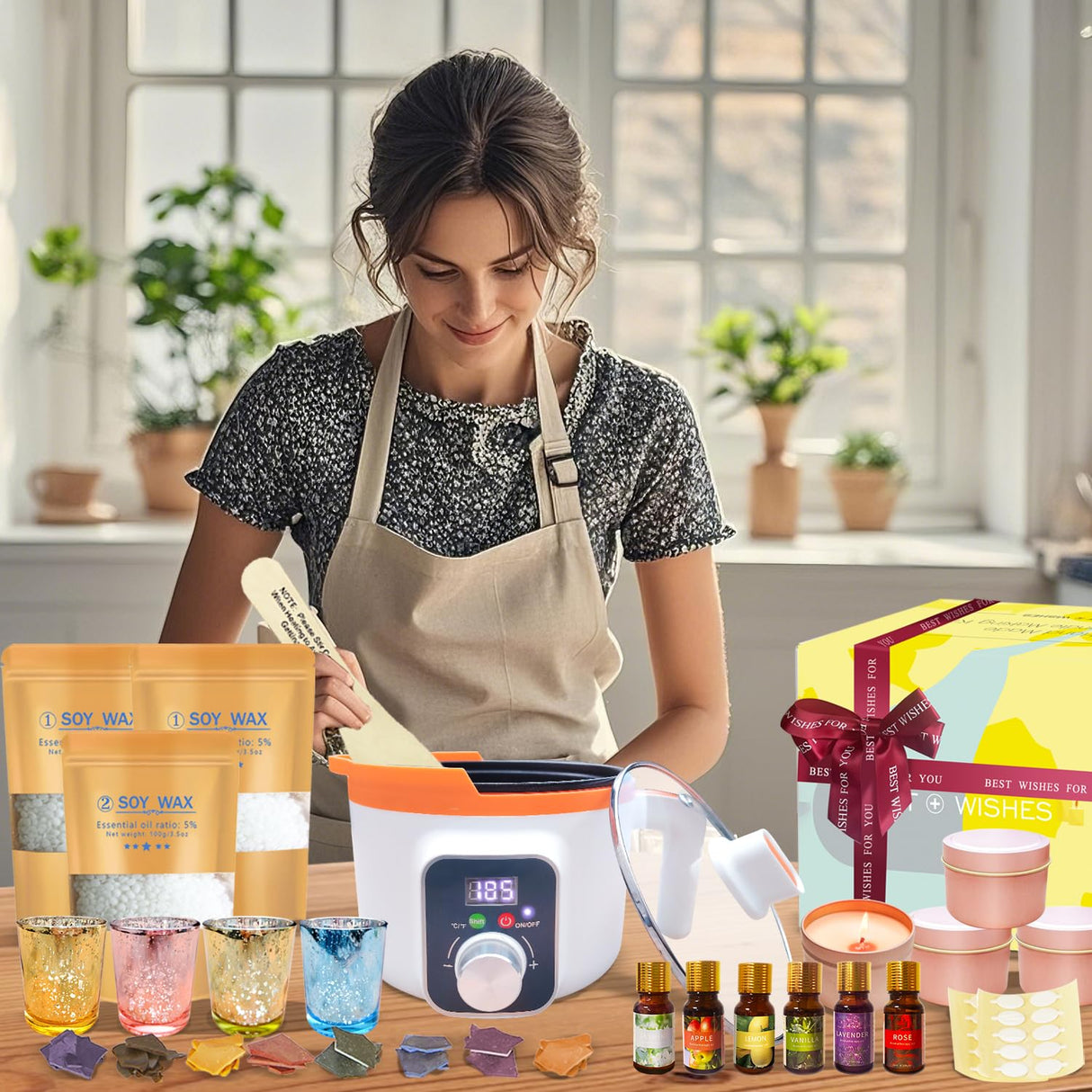 Ksedcon Home Candle Making Kit for Adults, Kit to Make Handmade Aromatic Candles, Complete Candle Making Kit with Digital Wax Melter to Make Your Own Candles Ksedcon